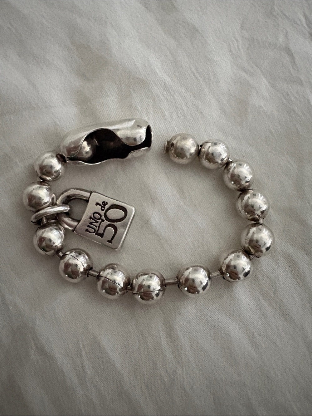 Handcrafted UNOde50 Beaded Padlock Clasp Bracelet Silver Women’s Sz XL 8”